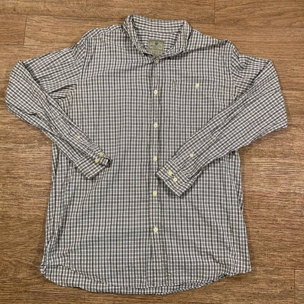Beretta Button Down Shirt Men's Large Long Sleeve 100% Cotton Plaid